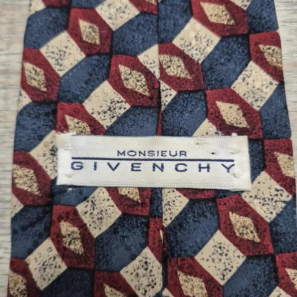 GIVENCHY Monsieur Necktie 100% SILK Blue Red Beige Geometric MADE IN ITALY Y2K